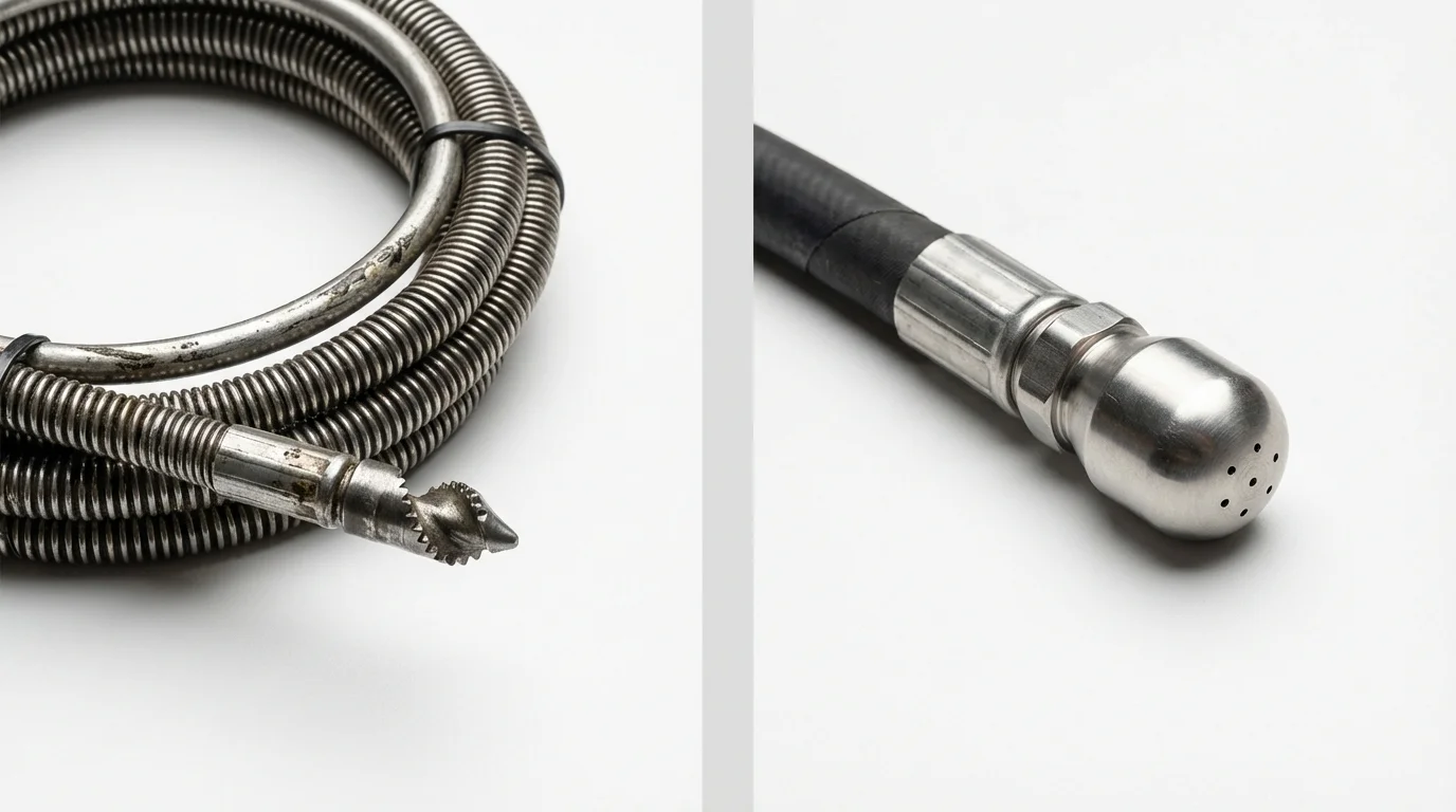Drain snake cable and hydro jetting nozzle used for drain cleaning in Easton, MD