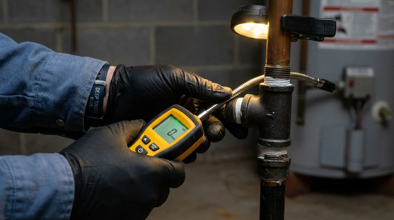 Gas leak detection with electronic sniffer by Johns Plumbing LLC in Easton