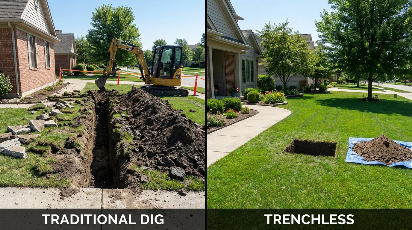 Trenchless sewer repair with minimal yard damage versus traditional excavation in Easton, MD